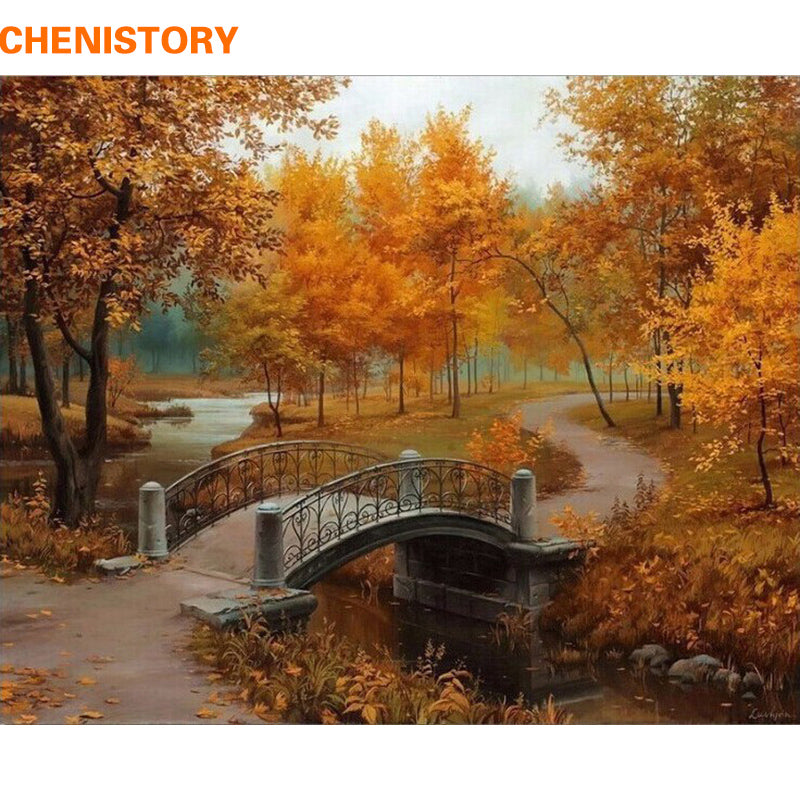 CHENISTORY Autumn Landscape DIY Painting By Numbers Kits Drawing Painting By Numbers Acrylic Paint On Canvas For Room Artwork