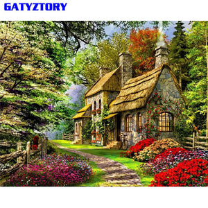 GATYZTORY Green House DIY Painting By Number Landscape Modern Wall Art Picture Calligraphy Painting Acrylic Paint By Number Arts