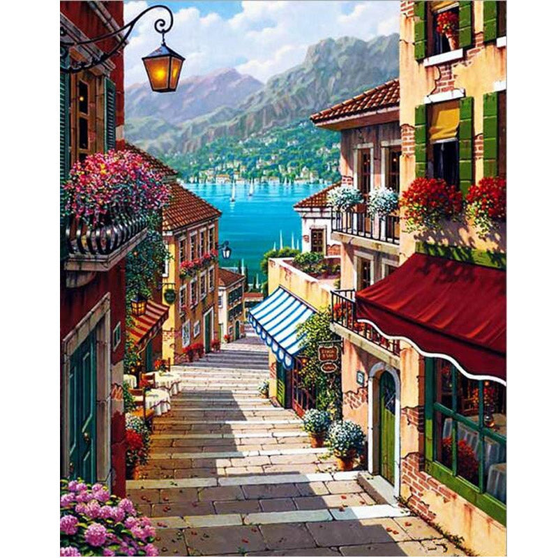 Oil paint painting by numbers diy picture drawing coloring on canvas painting by hand wall paint by number landscape 6413