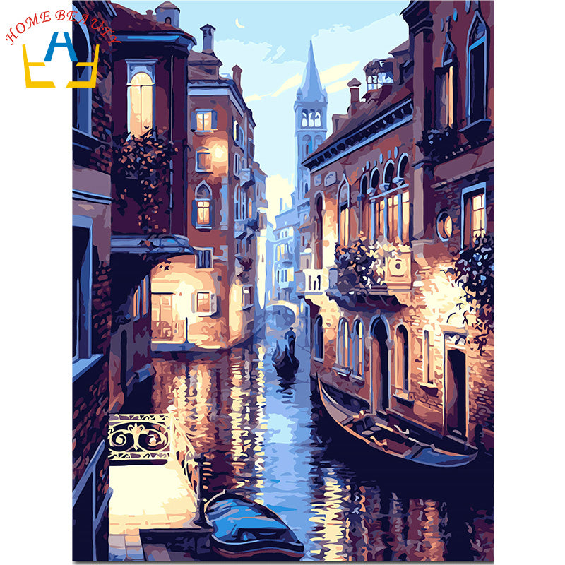 Diy oil paint painting by numbers diy picture drawing coloring on canvas painting by hand wall paint landscape Y052